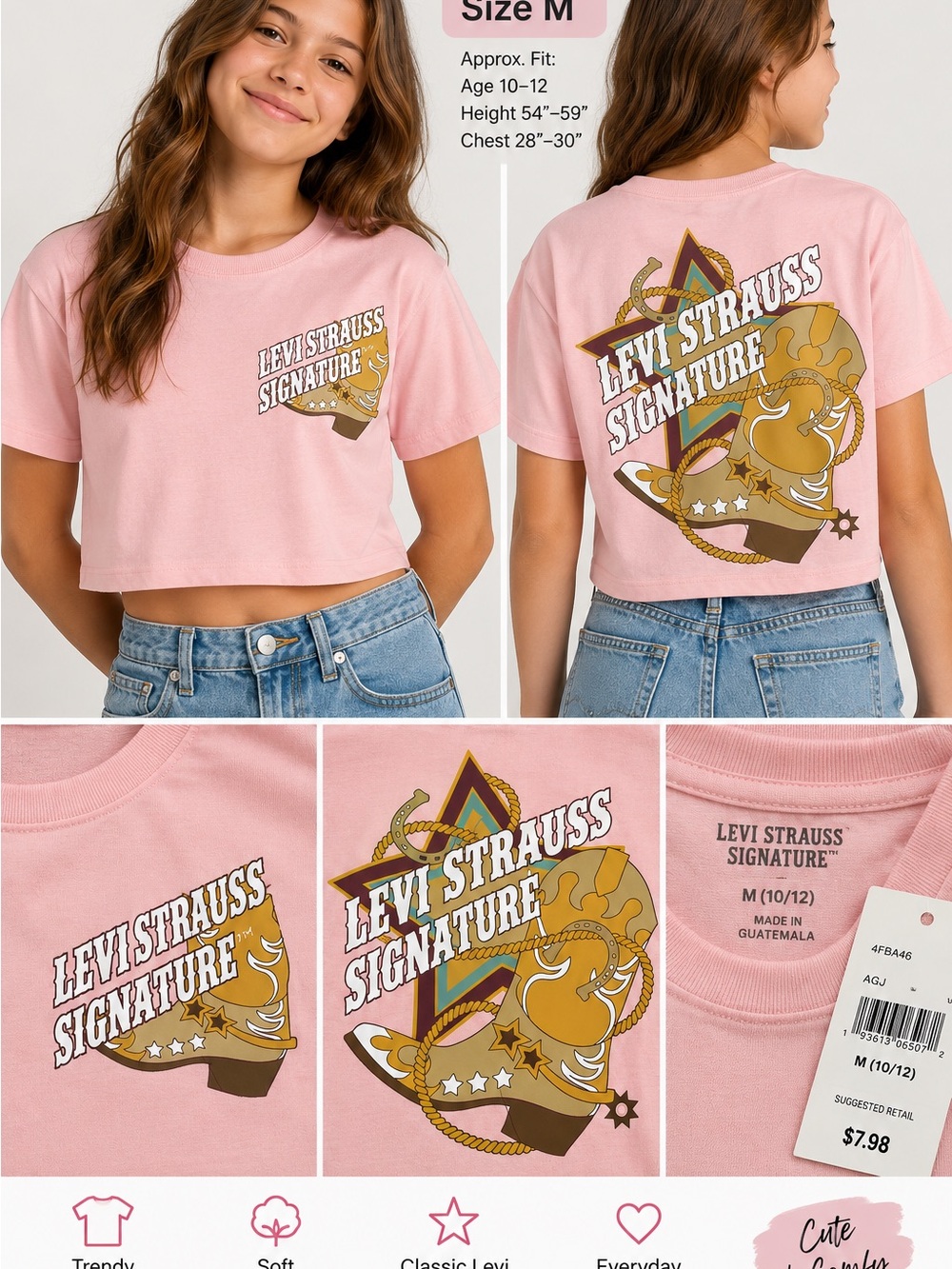 Levi's Pink Graphic Cropped Tee with Western Boot Design